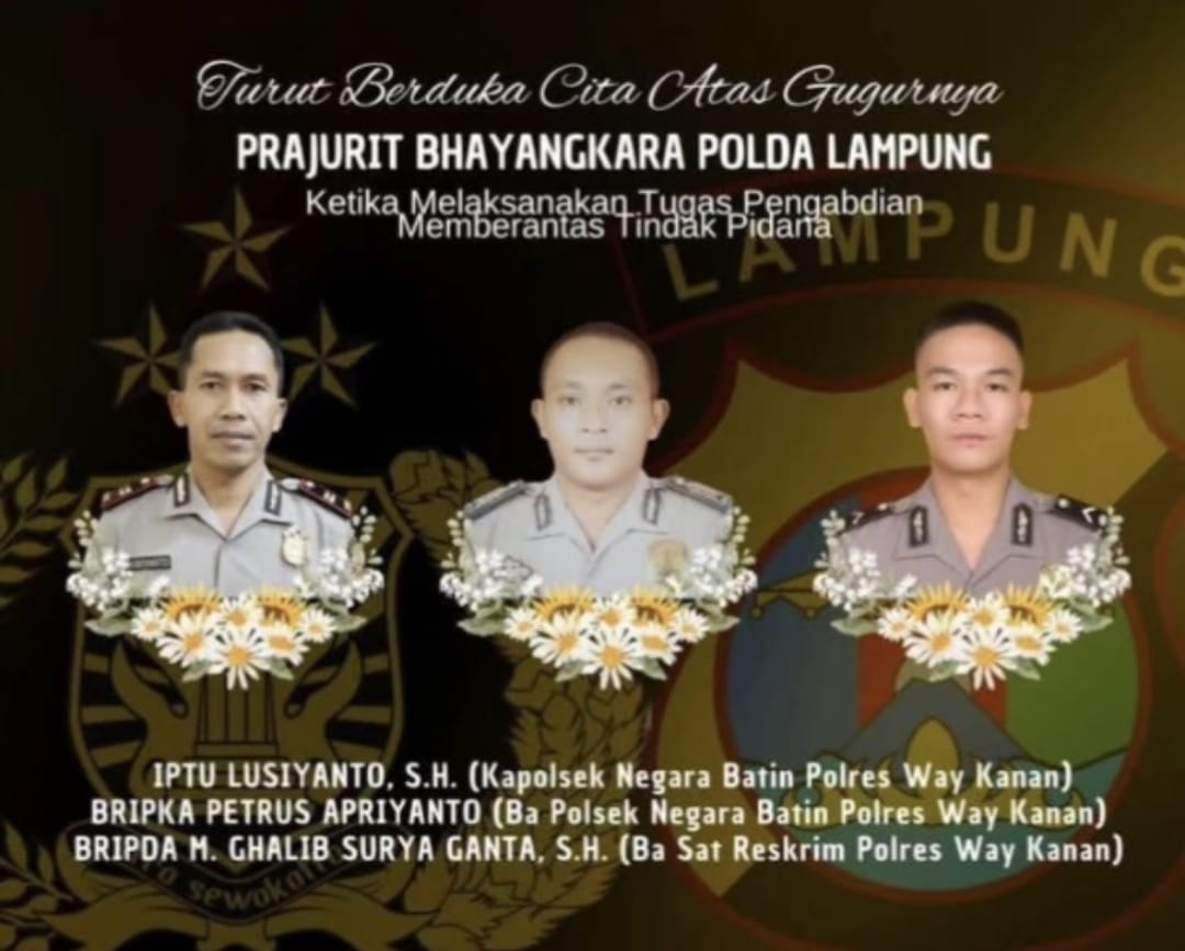 Tiga anggota Kepolisian Resor Way Kanan, Tewas Ditembak Saat Menggerebek Arena Judi Sabung Ayam